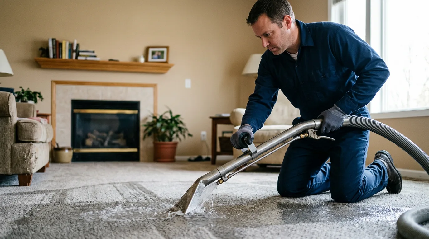 Water damage restoration technician working near Whittington, IL